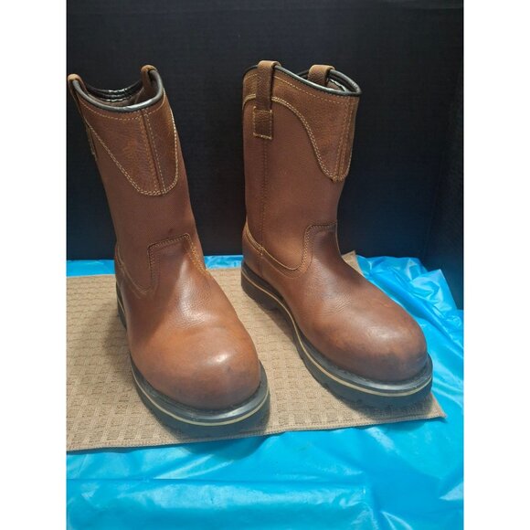 Brahma Mens Size 9.5 W Brown Leather/Manmade Western Pull-On Work Boots. Safety - Picture 1 of 9